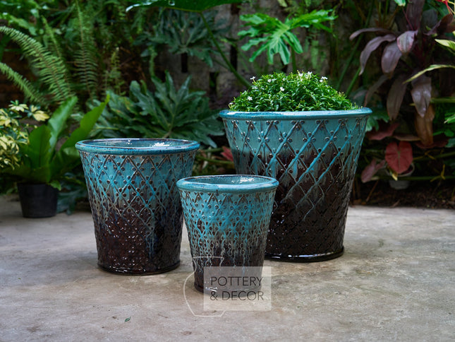 Ellyridge Round Planter Aqua/Brown