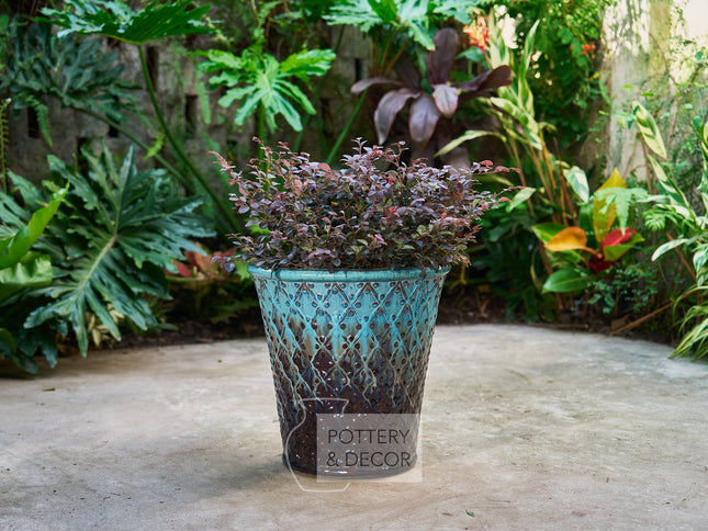 Ellyridge Round Planter Aqua/Brown