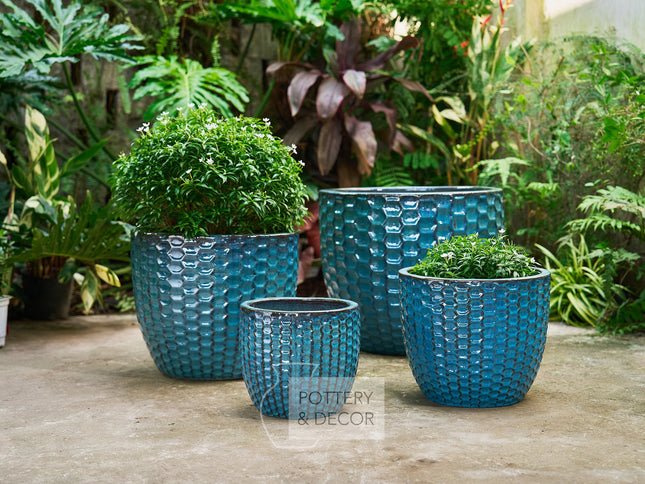 Dimple Round Planter Aqua