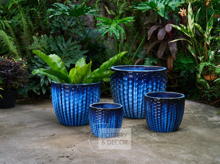 Dimple Round Planter Falling Blue