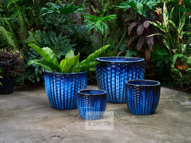 Dimple Round Planter Falling Blue