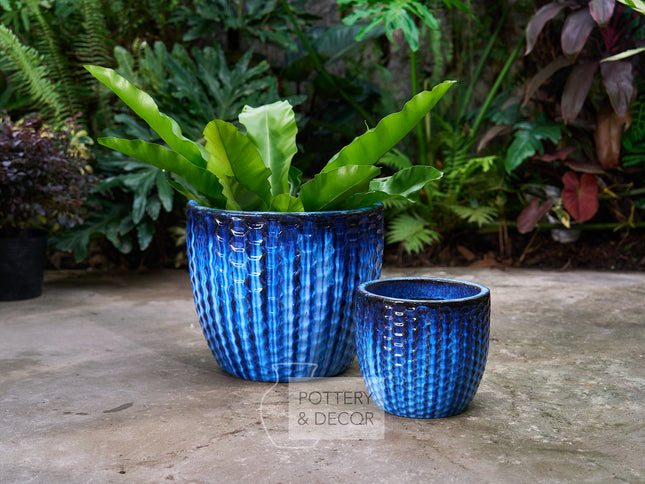 Dimple Round Planter Falling Blue