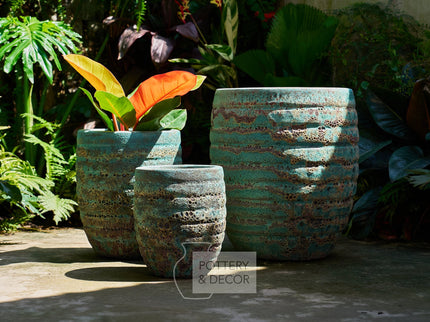 Loire Round Planter Atlantic Green Rust