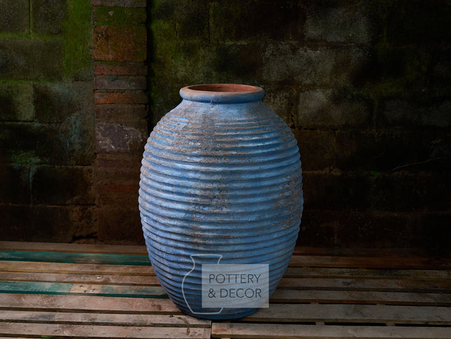 Ribbed Round Jar Baja Blue